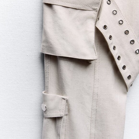 ZARA LINEN BLEND CARGO PANTS LIMITED EDITION - Picture 5 of 7